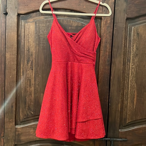 Red shimmer sparkle cocktail holiday party dress.  Teen/preteen.  XS. - Picture 1 of 4